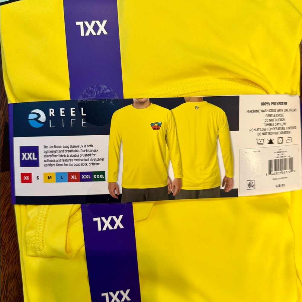 Reel Life Men's Bright Yellow Long Sleeve UV Tee - Picture 2 of 2